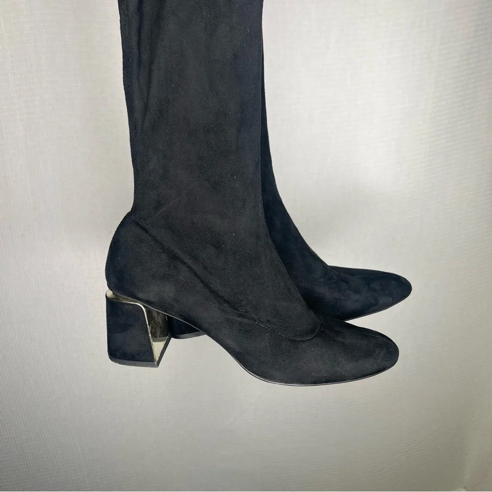 Zara Basic | 41 Black Over the Knee Boots with Block Heel and Pull-On‎ Style